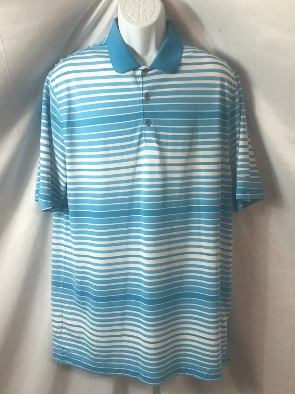 Nike Two Tone White/Blue Activewear Athletic Sport Cut Polo Shirt